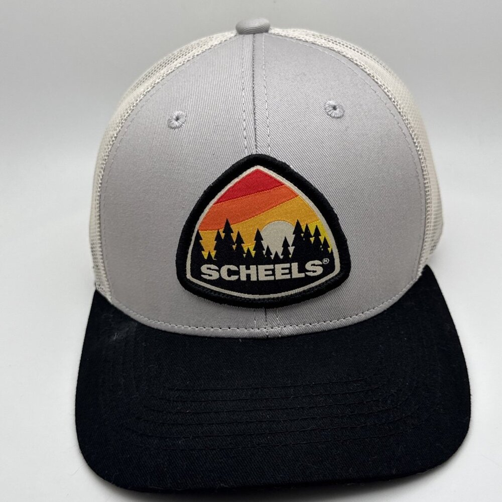 Scheels Trucker Hat Mens Gray Black White One Size Mesh Snap Back GR58